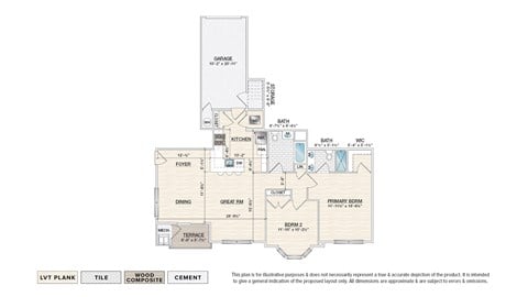 Floor plan for 2 beds, 2 baths, 1225 sqft